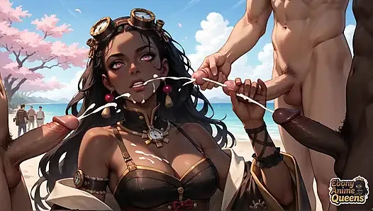 Dewi kulit hitam yang super mesum didobel penetasi sama bunga sakura di pinggir samudra