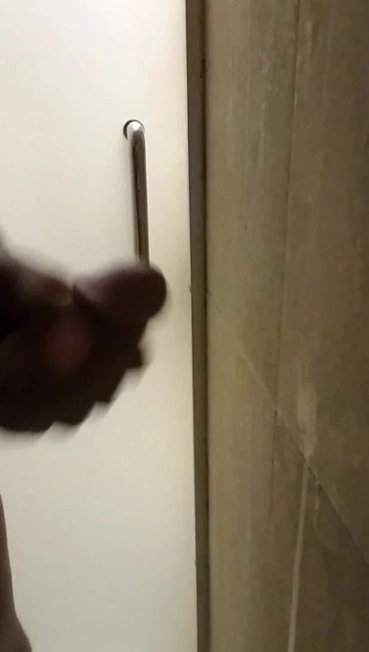 Jerking my big cock in public shower