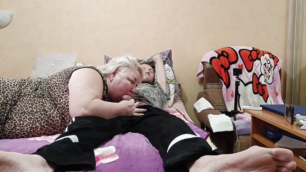 Unexpected deep blowjob from stepmom with cum in mouth and swallowing