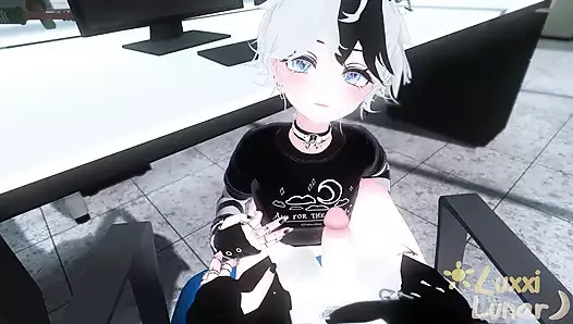 POV vrchat Femboy coworker hid under your desk, but then he noticed your cock... (chillout vr)