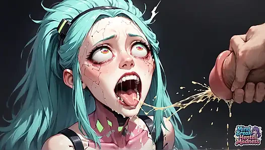 Cewek rambut hijau patah pikiran: ledakan cairan robot pria