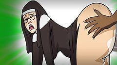 Een non neemt grote zwarte lul in elk gaatje