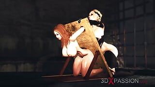Anal Slave Slut. Big Tits Cuffed Horny Girl in Restraints Gets Fucked Roughly by Shemale