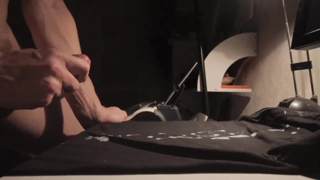 My big cumshot on black T-shirt