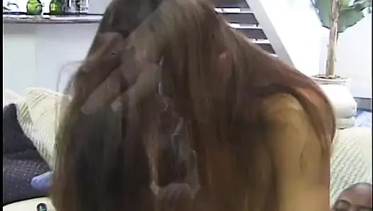 Leggy a-cup Brunette Babe Rides Black Dude's Big Cock Cowgirl-style