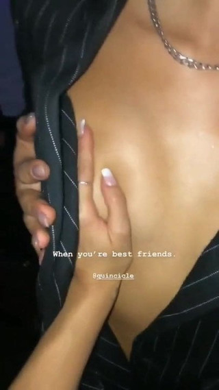 Unbuttoning and boob grab in the club Indian bi besties