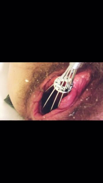 Opening Up My Big Hairy Gaping Pumped Cunt With A Balloon Whisk