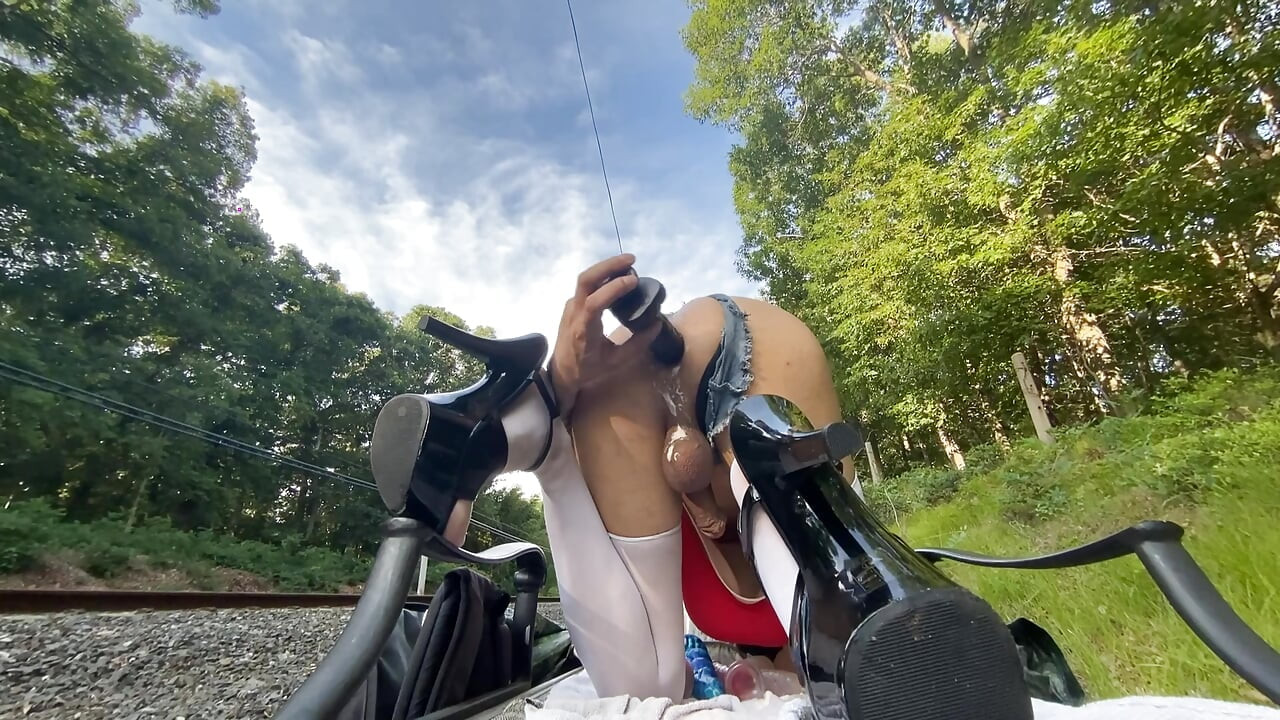 Outdoor sissy bimbo slut rough buttfuck