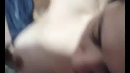 He chokes on my cock.
