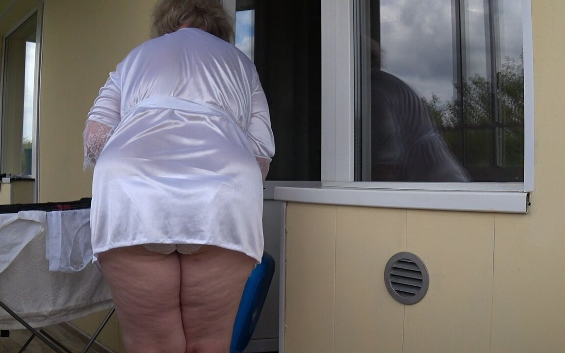 I Am Watching a Plump Neighbor on the Balcony. Big Ass in White Panties. PAWG.