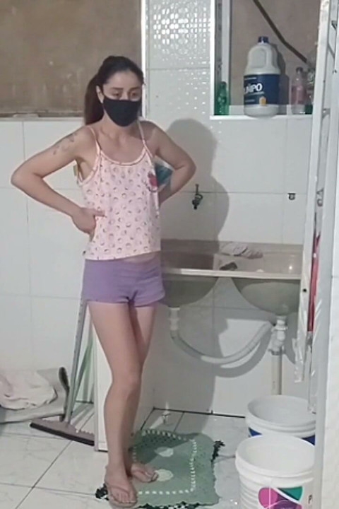 Neighbor in Tiny Shorts Doing Laundry!