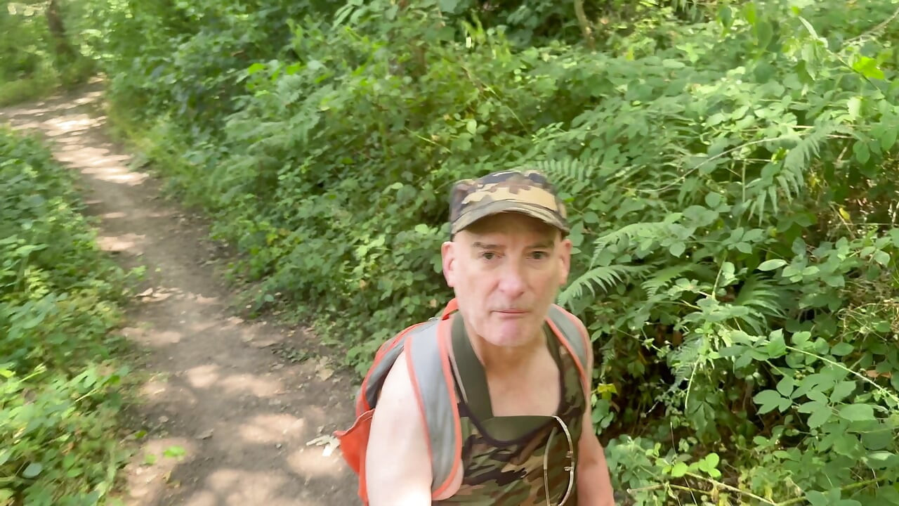 Camo harness and jock try-on outdoors