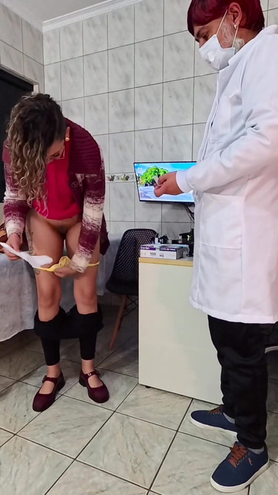 Anal exam involving the insertion of a plug and anal sex to retain semen inside. | Clip 2