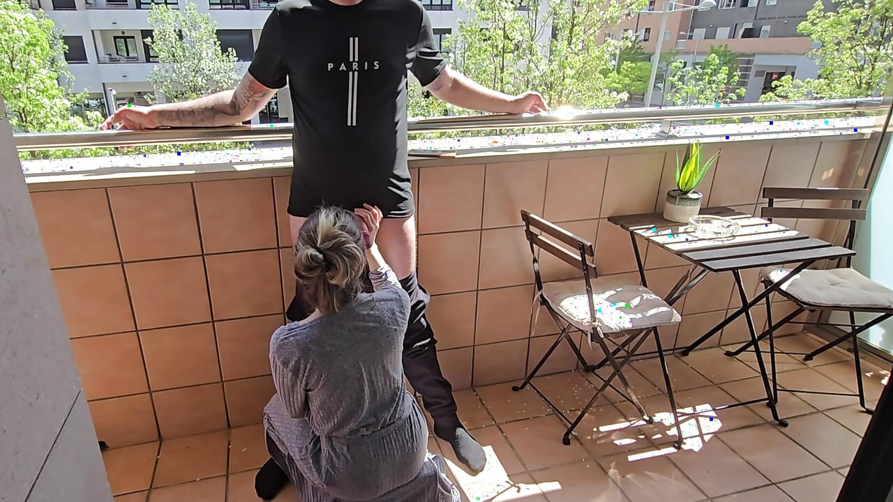 Busty Girl Sucks Her Friend's Cock on a Hotel Balcony!! Risky Sex!