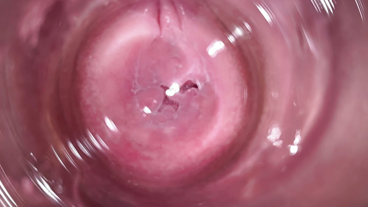 Camera deep inside Mia's teen creamy pussy