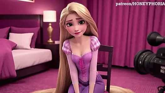 Застенчивая Rapunzel в секс-кастинге! Невинная принцесса делает первый минет, глубокую глотку и дрочку запутанная мультяшная 3D анимация