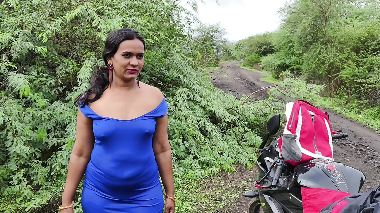 Desi Indian Marathi Kavita bhabhi ( Vahini ) fuck outdoor in jungle in doggy style with blue sexy dress and dirty blowjob