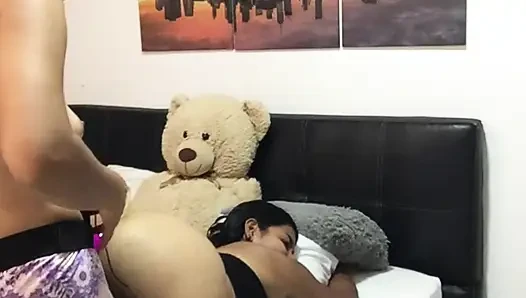 Hot latina lesbians fuck with harness.