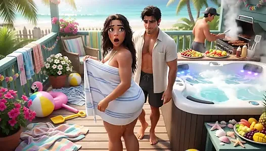 Secret Summer Heat in the Beach House Jacuzzi with My Partner's Closest Friend (AI generated)