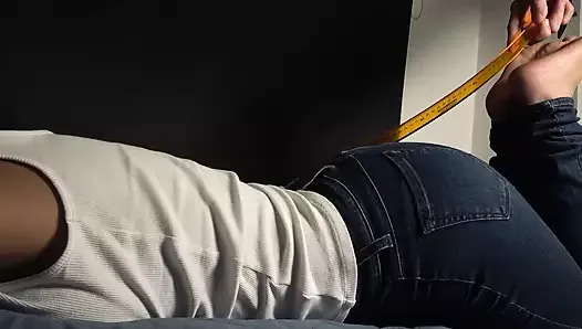 Made for foot fetish lovers, sexy bug bunny pose with tight blue jeans and balls massage with feets