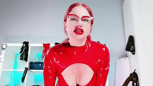 JOI Pee Countdown in a Red Latex Catsuit HD Mp4