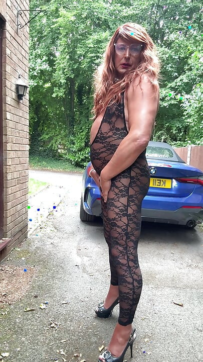 Sexy Crossdresser kellycd2022 in black lace catsuit and heels