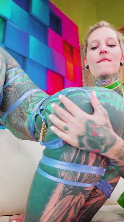 Tattooed Latex Lesbians Go Wild with Strap-On Pounding, Hot German Dirty Talk | Clip 1