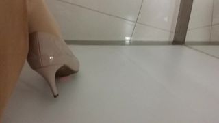 Beige Patent Pumps with Pantyhose Teaser 35