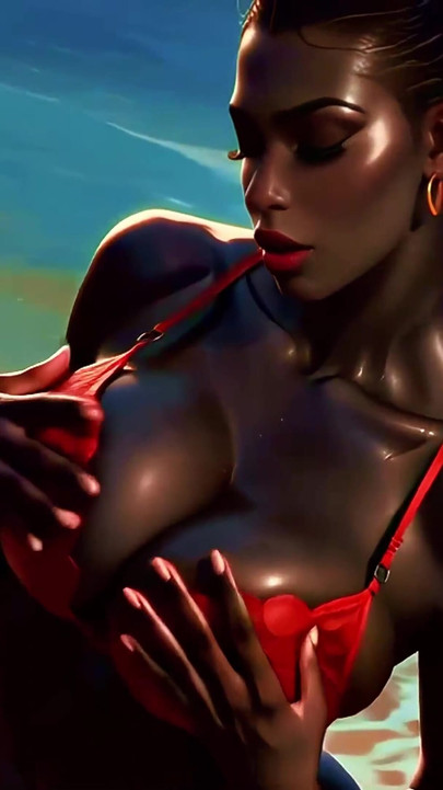 4K 100% AI generat 3D soft looping PMV: Twerk cu piele groasă de culoare pe plaja tropicală în bikini sexy | Clip 2