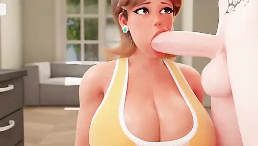 Debbie gives Eden a blowjob in the kitchen