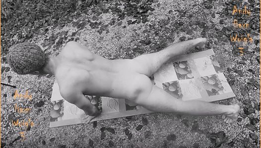 Andy Haxn woigla 3, гімнастика вільного стилю на природі з тренованими ногами, позування біцепса, час осіннього Хеллоуїна, грецькі широкі ноги