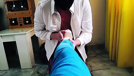 A slave gives me a foot massage in socks and sniffs my firm legs. Sock fetish, foot worship. POV.