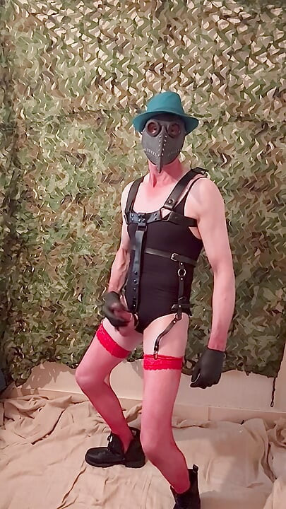 Sexy Red Stockings Cock Harness Hot Cum From Penis