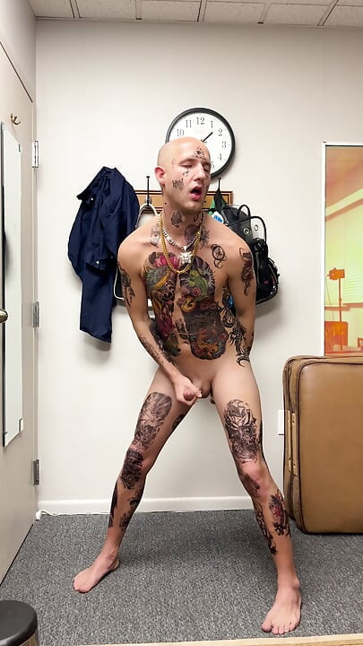 Face Tatted Twink Jerking While Dildo Fucked