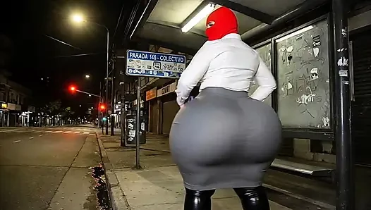 Big Ass Secretary Waiting for the Bus in Tight Grey Skirt