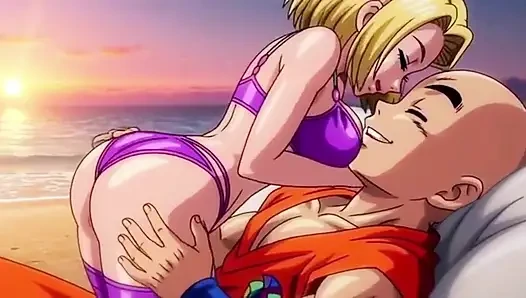 Android 18 & gairah rumah pantai krillin - anime 3d romantis