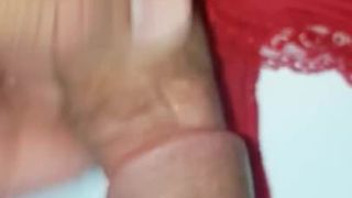 French lover cum on my wife red dirty and sexy panty