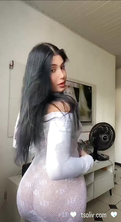 T-girl with huge tits jerks her cock