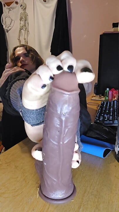 Femboy Gives His BBC Dildo a Footjob