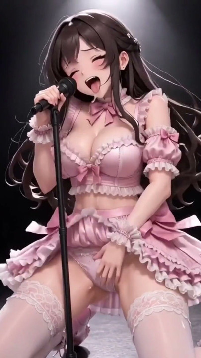 3d anime idol on stage in Oktoberfest dress masturbates at microphone | Clip 1