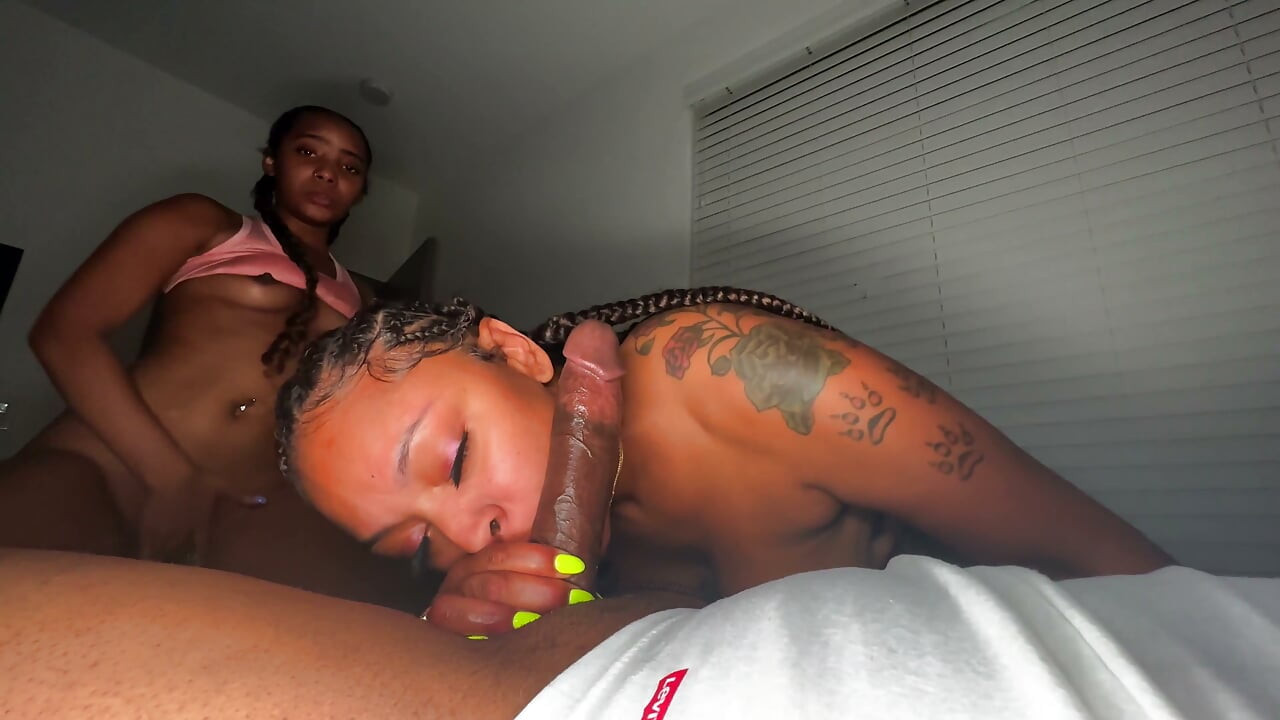 Two Ebony Sluts get Big Dick BBC Threesome