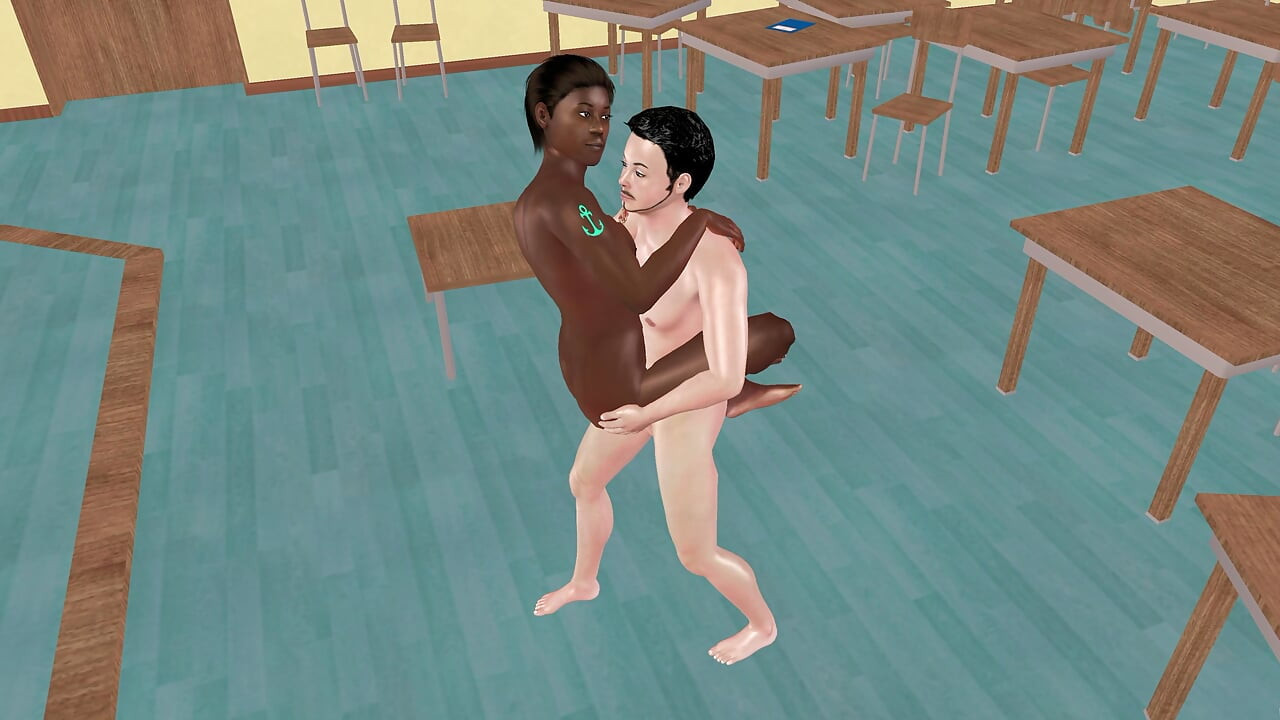 Animated 3D Gay Porn - White Man Lifting Black Man Fucking Ass Standing in Classroom