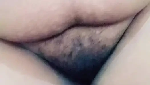 Ya closeup dari memek hitam gemuk berbulu sedang diraba