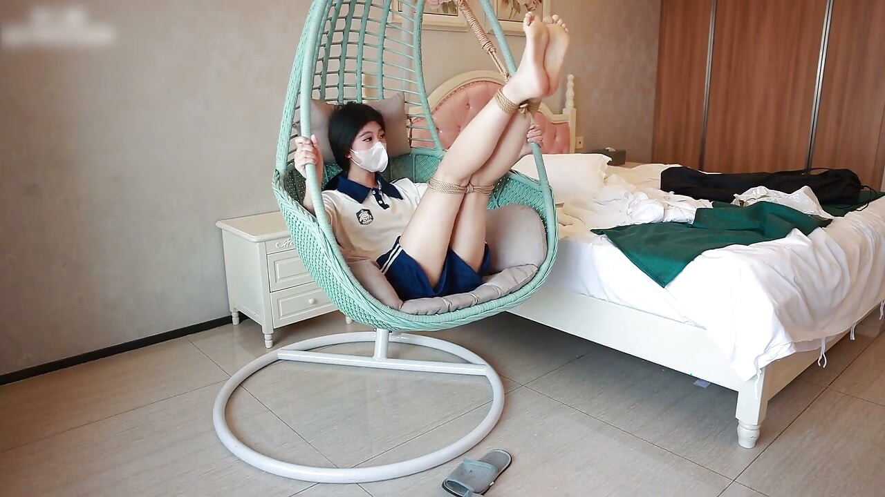 Barefoot College Student Girlfriend, Feet Suspended with Ropes, Hands Handcuffed