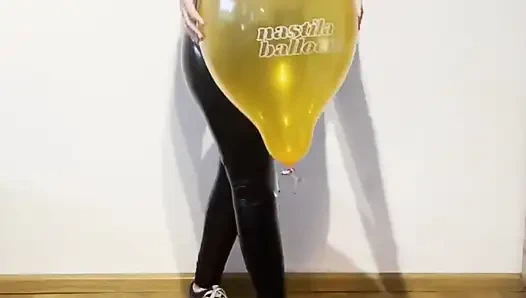 Looner Girl Pops Out 4 Balloons in Cute Outfit and Kitty Latex Mask