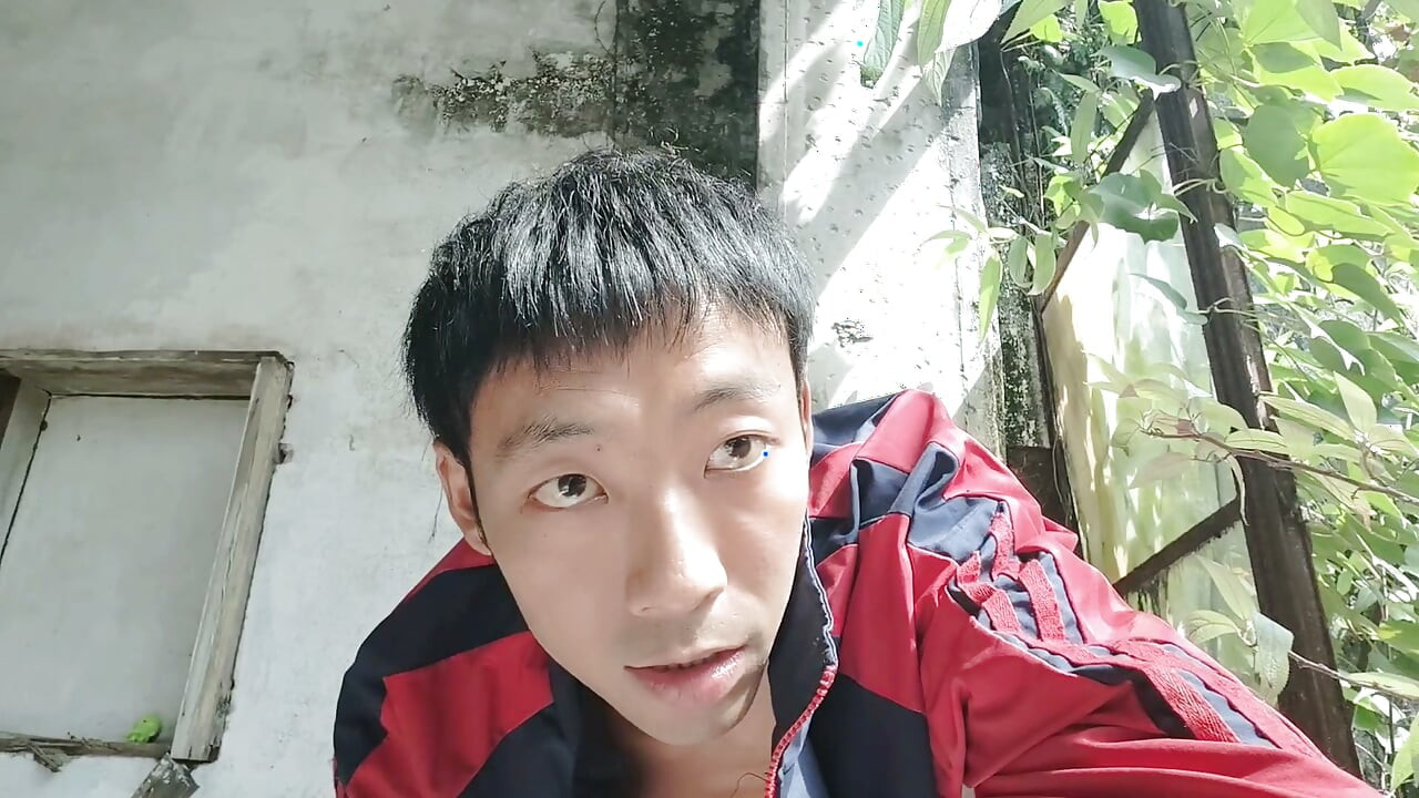 Super Asian boy lies in abandoned factory area, lying in sink, masturbating, ejaculating, moaning, and swallowing liquid