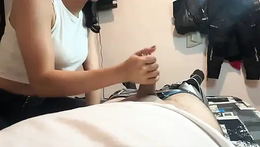 Young Friend with Big Tits and Perfect Ass Gives Blowjob and Fucks in Bed Until She Gets Creampie