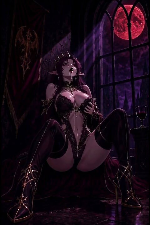 3d anime vampire queen masturbating in the light of the blood moon