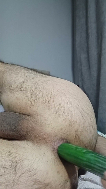 Hairy Turkish boy satisfies his hole with cucumber | Clip 1