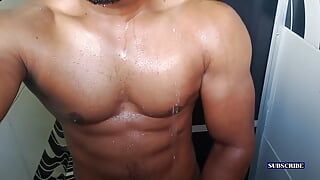 washing his dick after eating ass at the gym